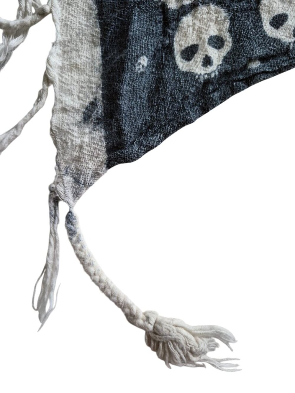 Zara RARE Skull Grunge Scarf Grey and White Textured Tassels - Picture 10 of 16